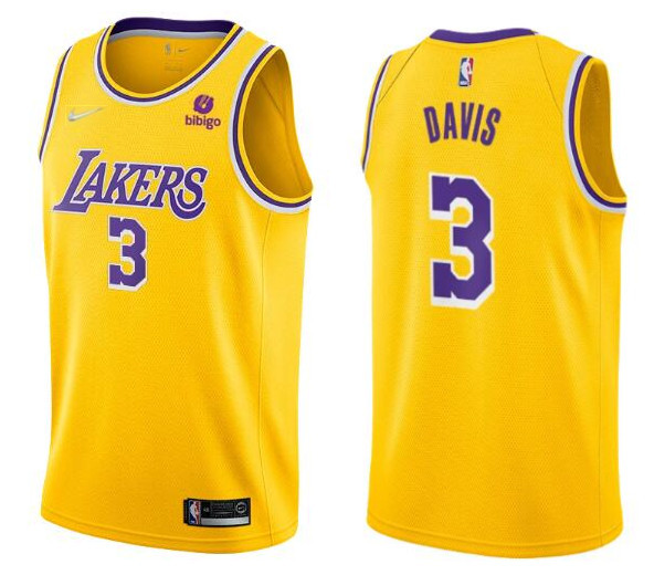 Men's Los Angeles Lakers #3 Anthony Davis Yellow Stitched Basketball Jersey Men's Los Angeles Lakers #3 Anthony Davis Yellow Stitched Basketball Jersey
